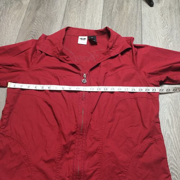 Harley Davidson Womens Zip Up Sequined Spell Out Logo Long Sleeve Top Red 1W - Picture 10 of 11